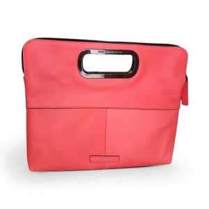 BCBGMAXAZRIA Neon Pink Clutch Purse Cutout Handle Vegan Leather Evening Bag Y2K